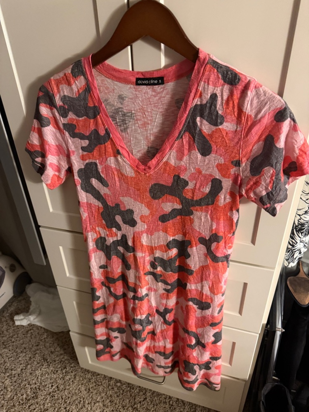 David Cline Pink & Gray Camo V-Neck Tee Dress